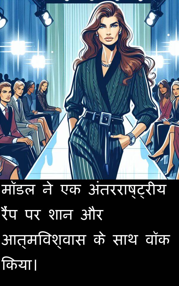वॉक: मॉडल ने एक अंतरराष्ट्रीय रैंप पर शान और आत्मविश्वास के साथ वॉक किया।