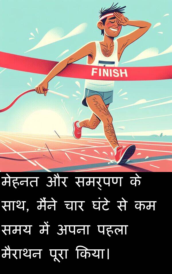 पहला: मेहनत और समर्पण के साथ, मैंने चार घंटे से कम समय में अपना पहला मैराथन पूरा किया।