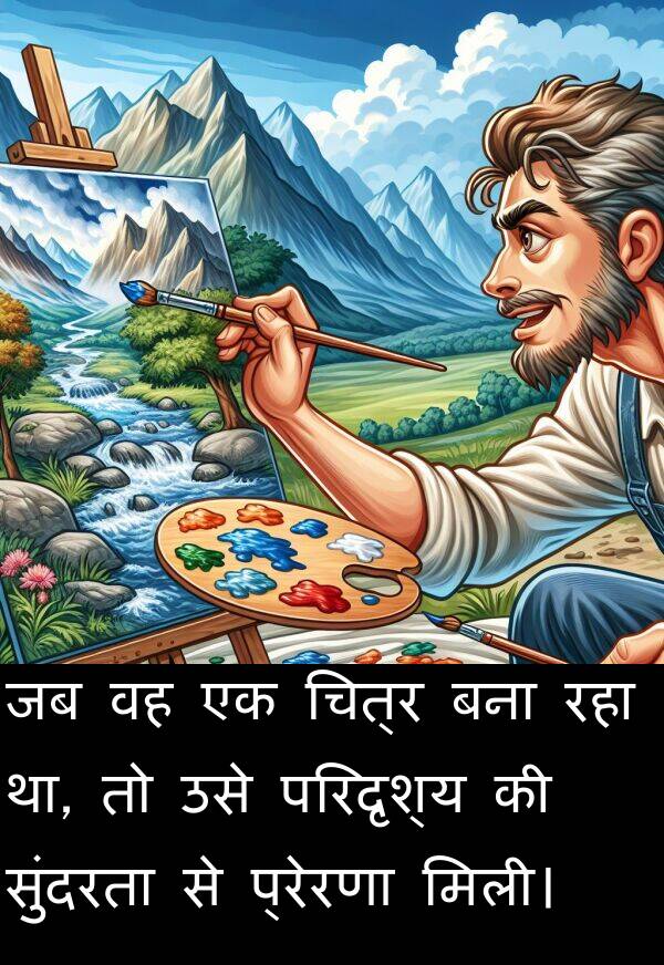 प्रेरणा: जब वह एक चित्र बना रहा था, तो उसे परिदृश्य की सुंदरता से प्रेरणा मिली।