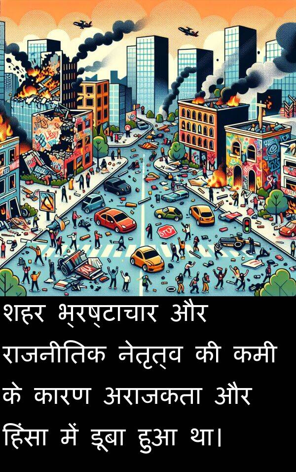 हिंसा: शहर भ्रष्टाचार और राजनीतिक नेतृत्व की कमी के कारण अराजकता और हिंसा में डूबा हुआ था।