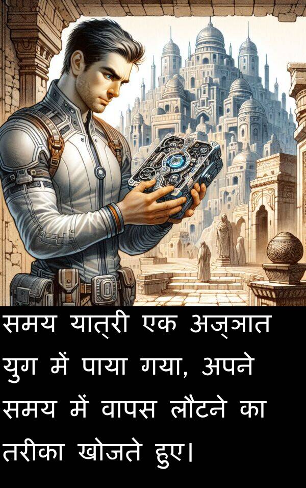 लौटने: समय यात्री एक अज्ञात युग में पाया गया, अपने समय में वापस लौटने का तरीका खोजते हुए।