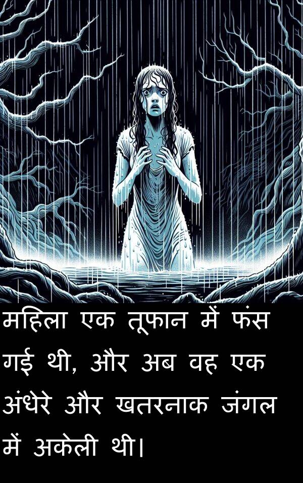 खतरनाक: महिला एक तूफान में फंस गई थी, और अब वह एक अंधेरे और खतरनाक जंगल में अकेली थी।