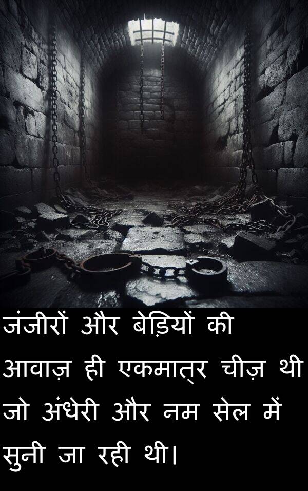 आवाज़: जंजीरों और बेड़ियों की आवाज़ ही एकमात्र चीज़ थी जो अंधेरी और नम सेल में सुनी जा रही थी।