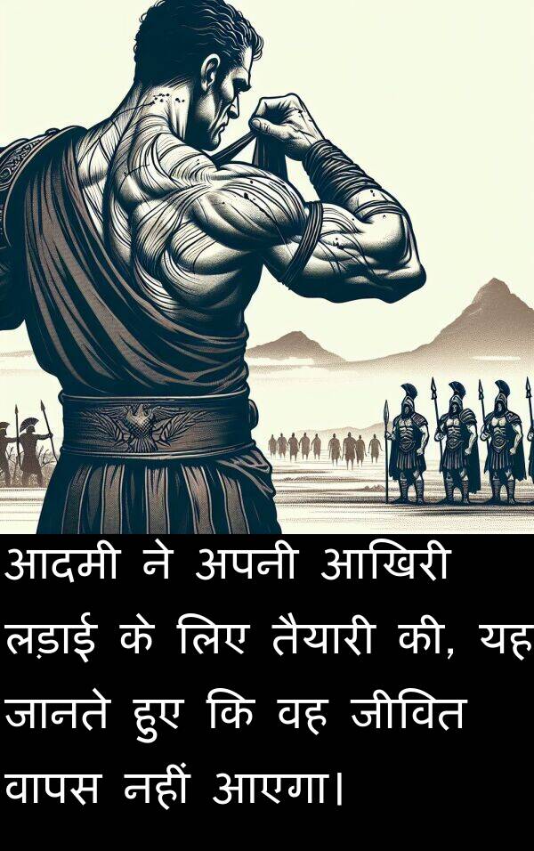 लड़ाई: आदमी ने अपनी आखिरी लड़ाई के लिए तैयारी की, यह जानते हुए कि वह जीवित वापस नहीं आएगा।