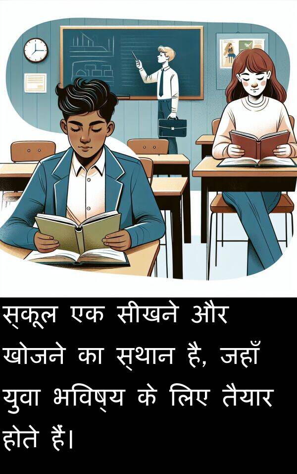खोजने: स्कूल एक सीखने और खोजने का स्थान है, जहाँ युवा भविष्य के लिए तैयार होते हैं।