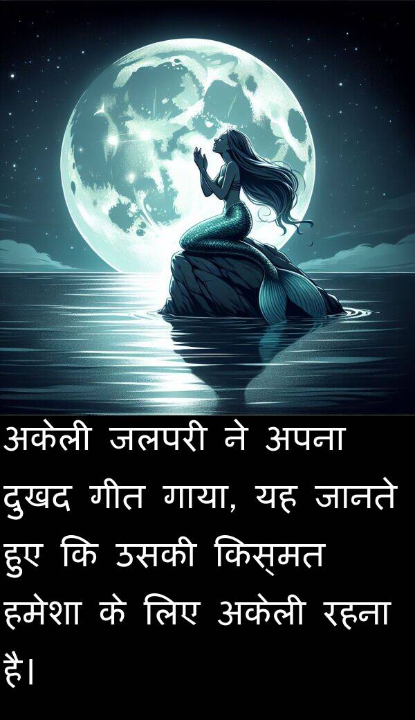 गीत: अकेली जलपरी ने अपना दुखद गीत गाया, यह जानते हुए कि उसकी किस्मत हमेशा के लिए अकेली रहना है।