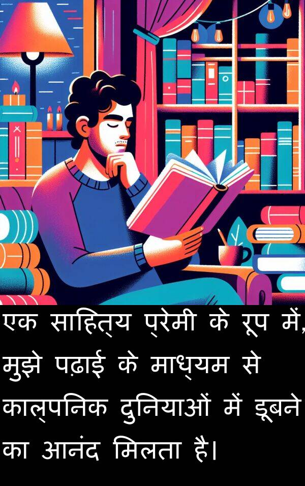 पढ़ाई: एक साहित्य प्रेमी के रूप में, मुझे पढ़ाई के माध्यम से काल्पनिक दुनियाओं में डूबने का आनंद मिलता है।