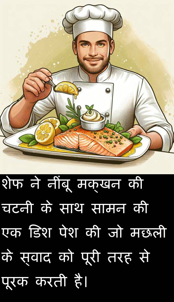 नींबू: शेफ ने नींबू मक्खन की चटनी के साथ सामन की एक डिश पेश की जो मछली के स्वाद को पूरी तरह से पूरक करती है।