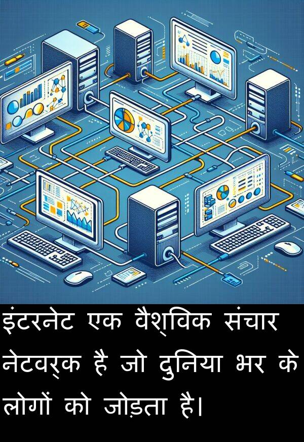 इंटरनेट: इंटरनेट एक वैश्विक संचार नेटवर्क है जो दुनिया भर के लोगों को जोड़ता है।