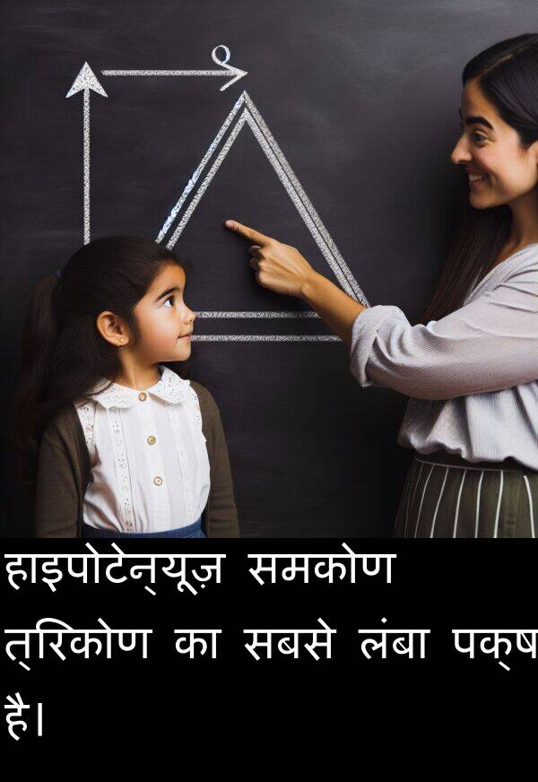 लंबा: हाइपोटेन्यूज़ समकोण त्रिकोण का सबसे लंबा पक्ष है।