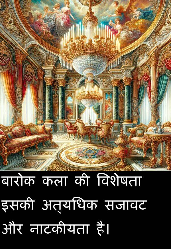नाटकीयता: बारोक कला की विशेषता इसकी अत्यधिक सजावट और नाटकीयता है।
