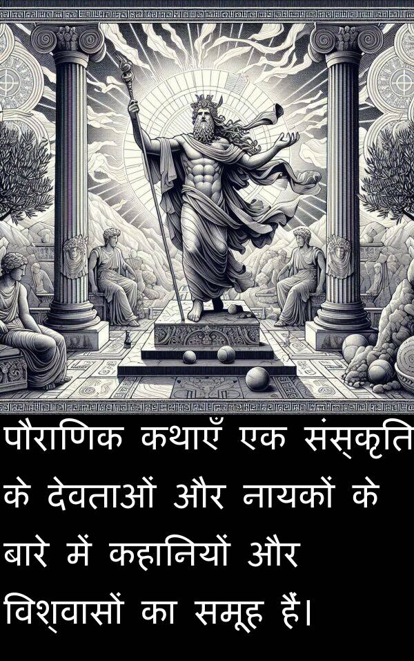 समूह: पौराणिक कथाएँ एक संस्कृति के देवताओं और नायकों के बारे में कहानियों और विश्वासों का समूह हैं।