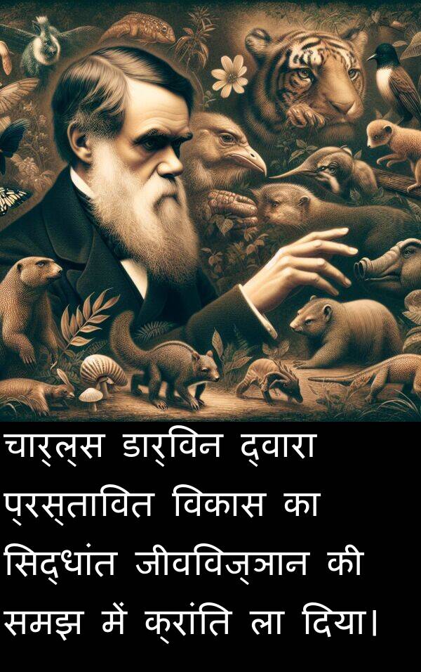 समझ: चार्ल्स डार्विन द्वारा प्रस्तावित विकास का सिद्धांत जीवविज्ञान की समझ में क्रांति ला दिया।