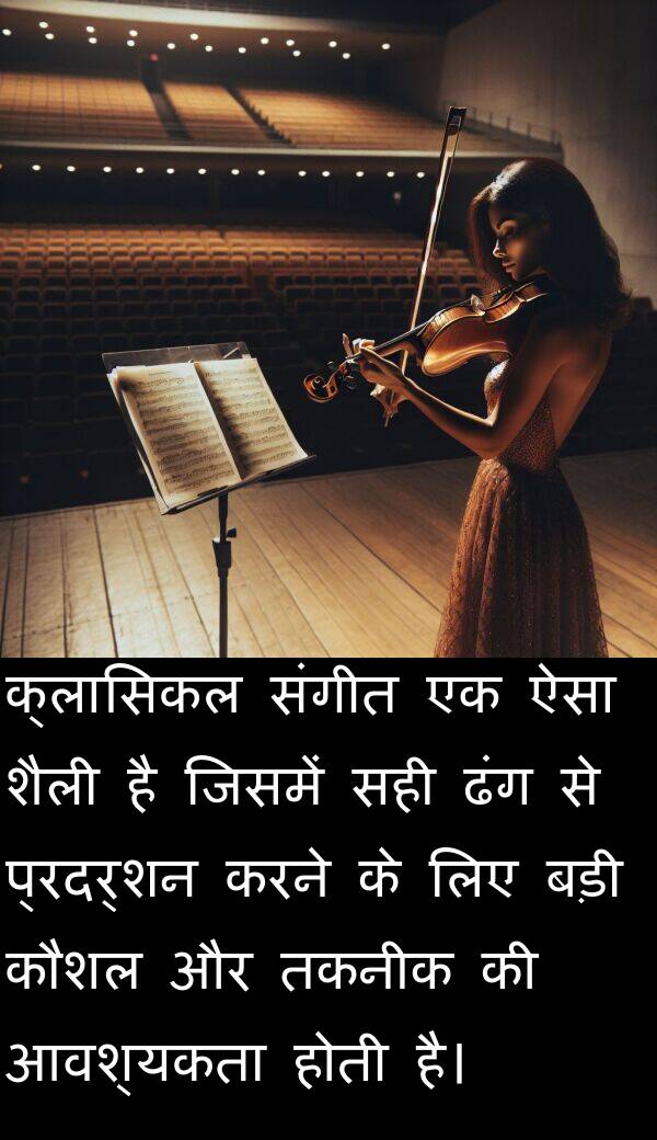 तकनीक: क्लासिकल संगीत एक ऐसा शैली है जिसमें सही ढंग से प्रदर्शन करने के लिए बड़ी कौशल और तकनीक की आवश्यकता होती है।