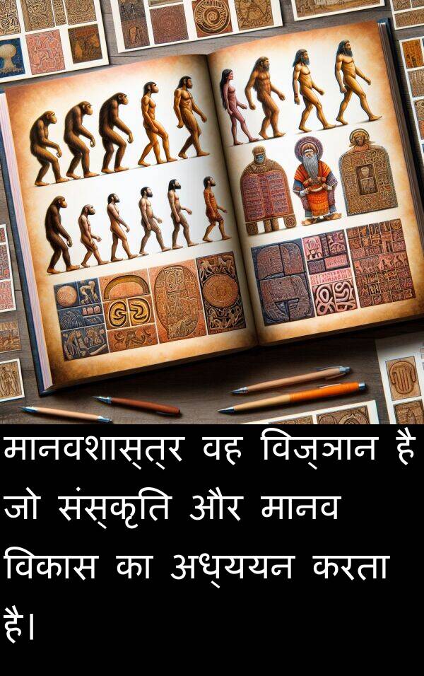 विज्ञान: मानवशास्त्र वह विज्ञान है जो संस्कृति और मानव विकास का अध्ययन करता है।