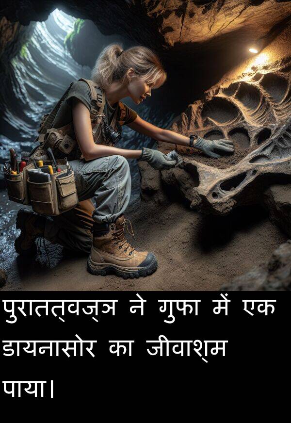 गुफा: पुरातत्वज्ञ ने गुफा में एक डायनासोर का जीवाश्म पाया।