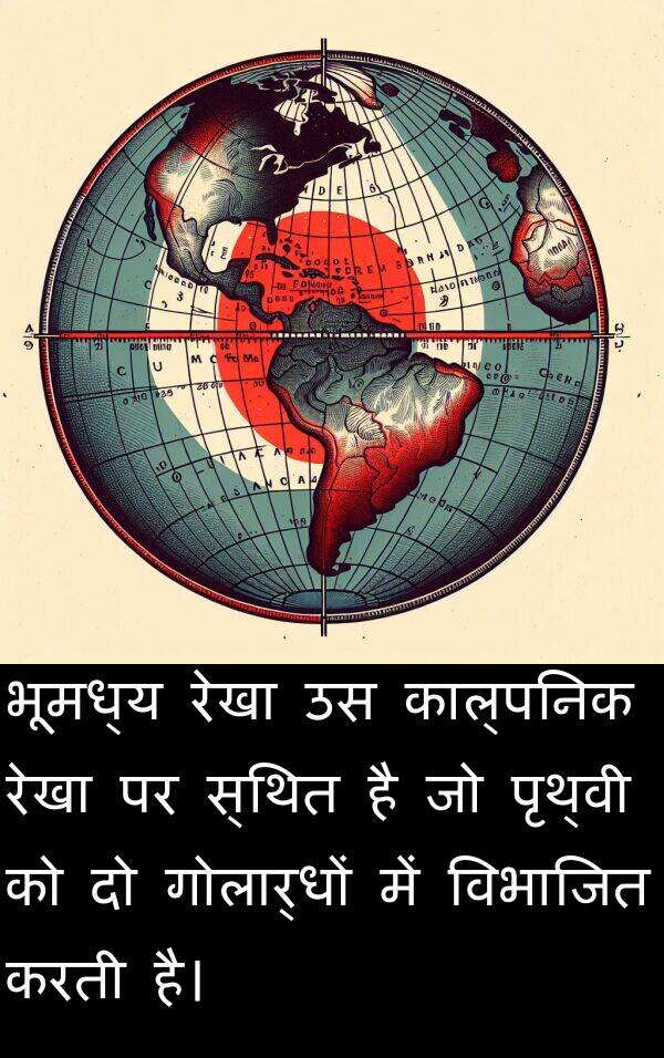 विभाजित: भूमध्य रेखा उस काल्पनिक रेखा पर स्थित है जो पृथ्वी को दो गोलार्धों में विभाजित करती है।
