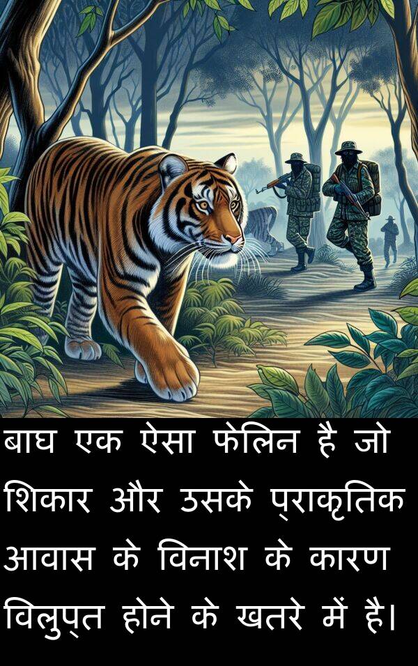 आवास: बाघ एक ऐसा फेलिन है जो शिकार और उसके प्राकृतिक आवास के विनाश के कारण विलुप्त होने के खतरे में है।