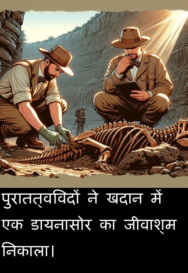 खदान: पुरातत्वविदों ने खदान में एक डायनासोर का जीवाश्म निकाला।