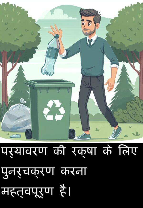 पुनर्चक्रण: पर्यावरण की रक्षा के लिए पुनर्चक्रण करना महत्वपूर्ण है।
