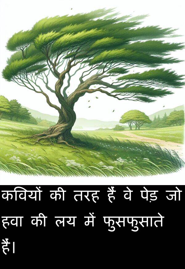 हैं: कवियों की तरह हैं वे पेड़ जो हवा की लय में फुसफुसाते हैं।