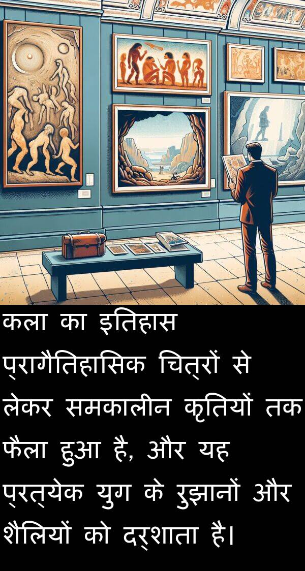 लेकर: कला का इतिहास प्रागैतिहासिक चित्रों से लेकर समकालीन कृतियों तक फैला हुआ है, और यह प्रत्येक युग के रुझानों और शैलियों को दर्शाता है।