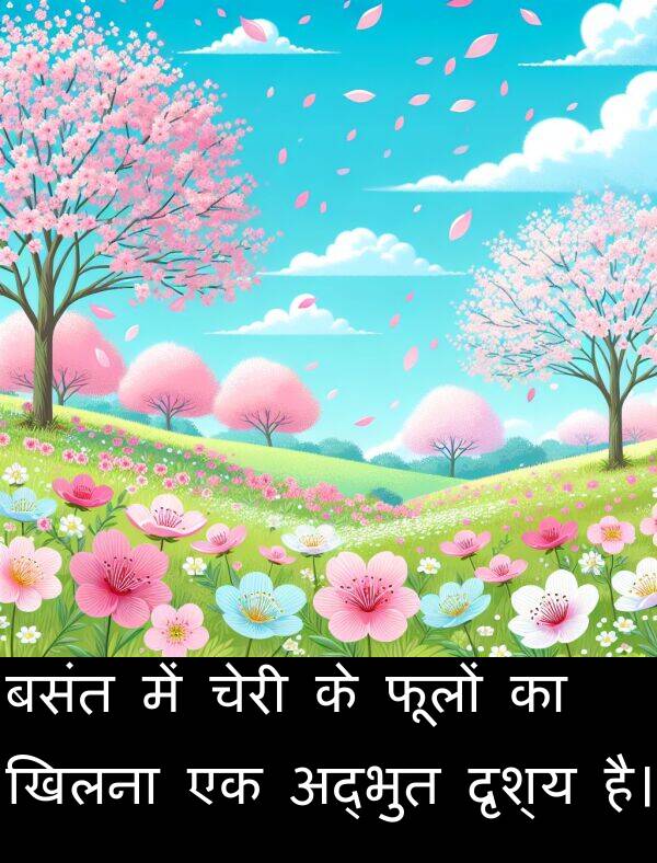 फूलों: बसंत में चेरी के फूलों का खिलना एक अद्भुत दृश्य है।