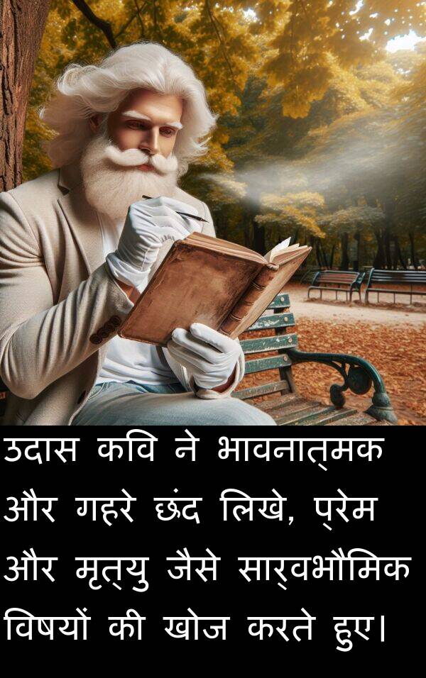 लिखे: उदास कवि ने भावनात्मक और गहरे छंद लिखे, प्रेम और मृत्यु जैसे सार्वभौमिक विषयों की खोज करते हुए।