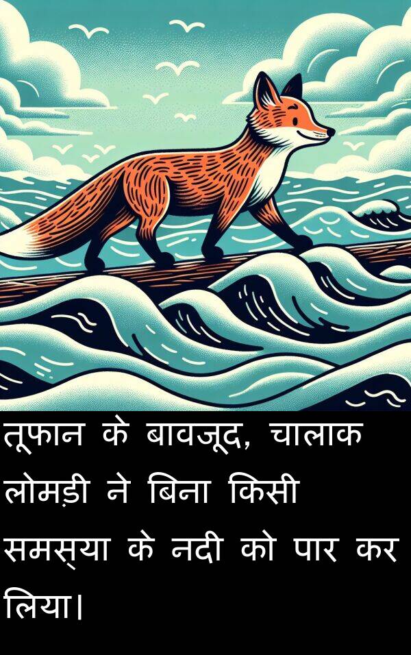 लोमड़ी: तूफान के बावजूद, चालाक लोमड़ी ने बिना किसी समस्या के नदी को पार कर लिया।