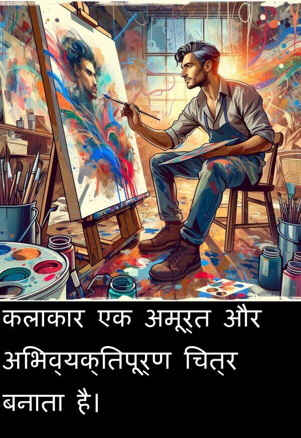 अभिव्यक्तिपूर्ण: कलाकार एक अमूर्त और अभिव्यक्तिपूर्ण चित्र बनाता है।