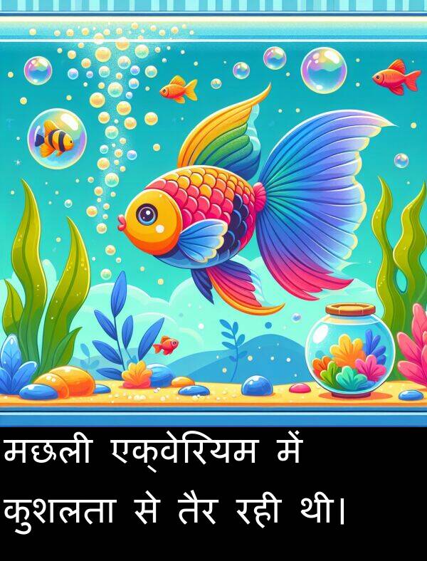मछली: मछली एक्वेरियम में कुशलता से तैर रही थी।