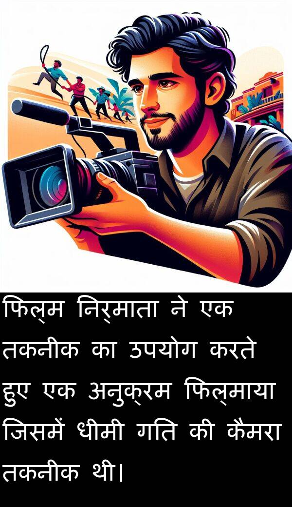फिल्माया: फिल्म निर्माता ने एक तकनीक का उपयोग करते हुए एक अनुक्रम फिल्माया जिसमें धीमी गति की कैमरा तकनीक थी।