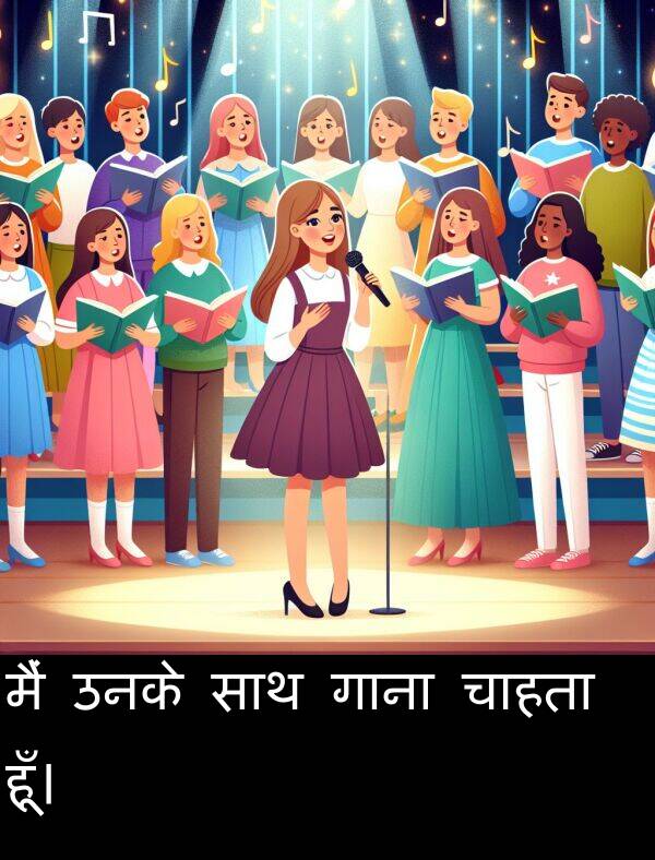 उनके: मैं उनके साथ गाना चाहता हूँ।