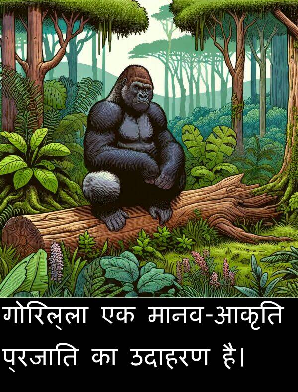उदाहरण: गोरिल्ला एक मानव-आकृति प्रजाति का उदाहरण है।