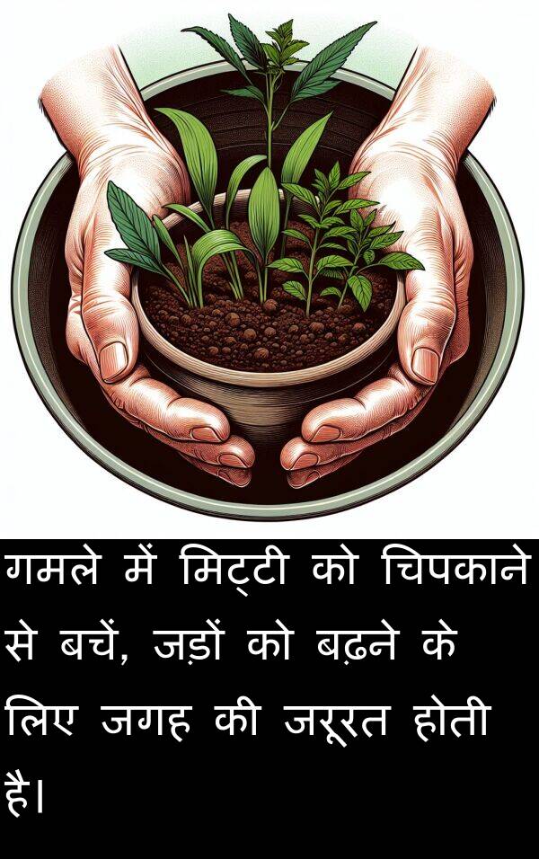 बढ़ने: गमले में मिट्टी को चिपकाने से बचें, जड़ों को बढ़ने के लिए जगह की जरूरत होती है।