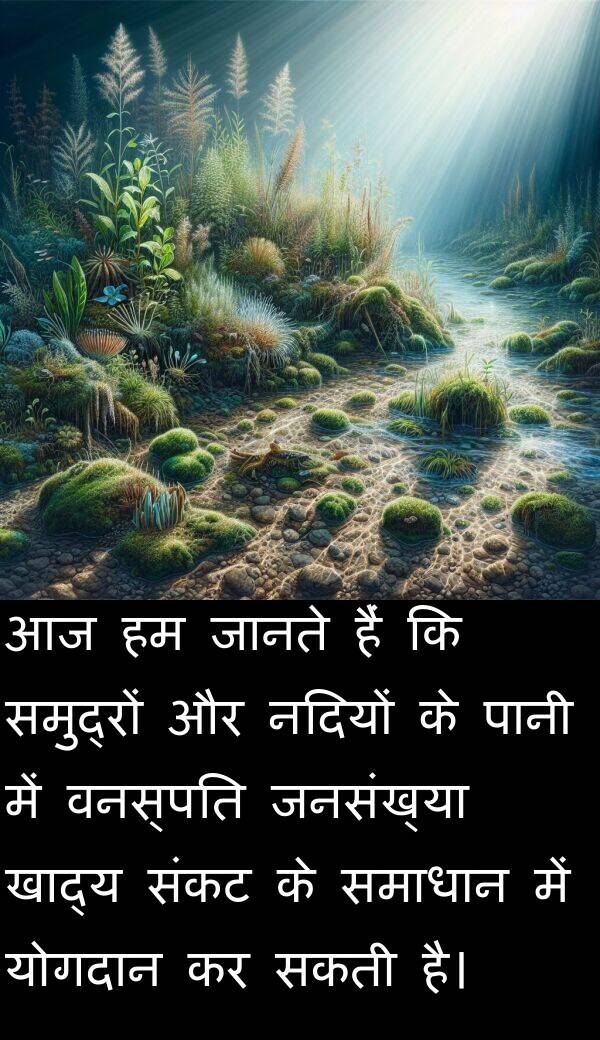खाद्य: आज हम जानते हैं कि समुद्रों और नदियों के पानी में वनस्पति जनसंख्या खाद्य संकट के समाधान में योगदान कर सकती है।