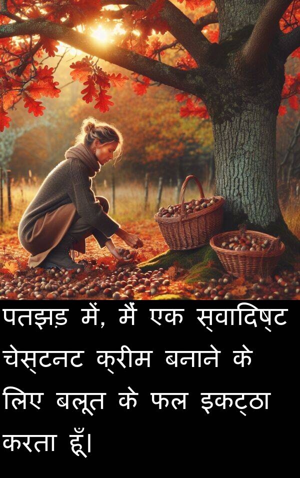 पतझड़: पतझड़ में, मैं एक स्वादिष्ट चेस्टनट क्रीम बनाने के लिए बलूत के फल इकट्ठा करता हूँ।