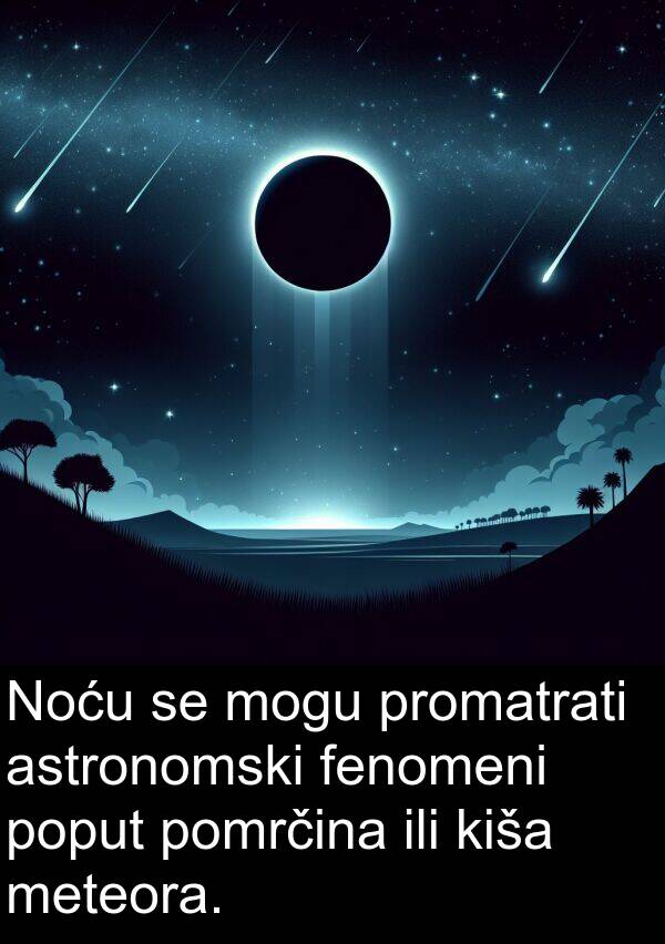 astronomski: Noću se mogu promatrati astronomski fenomeni poput pomrčina ili kiša meteora.