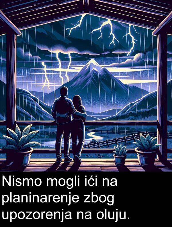 ići: Nismo mogli ići na planinarenje zbog upozorenja na oluju.