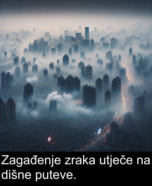 utječe: Zagađenje zraka utječe na dišne puteve.