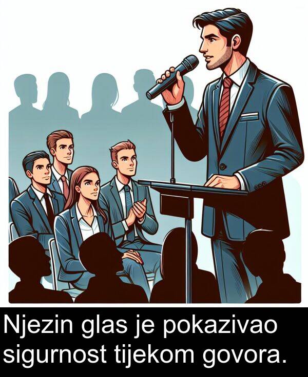 tijekom: Njezin glas je pokazivao sigurnost tijekom govora.