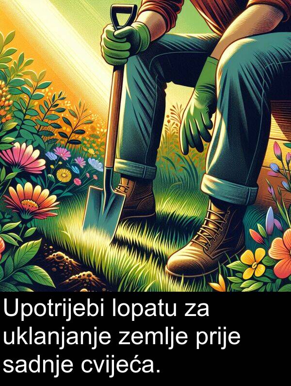 uklanjanje: Upotrijebi lopatu za uklanjanje zemlje prije sadnje cvijeća.