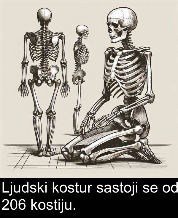 kostiju: Ljudski kostur sastoji se od 206 kostiju.
