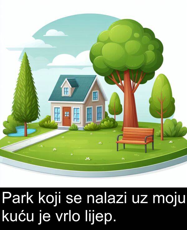 nalazi: Park koji se nalazi uz moju kuću je vrlo lijep.
