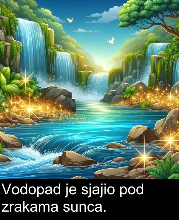 sjajio: Vodopad je sjajio pod zrakama sunca.