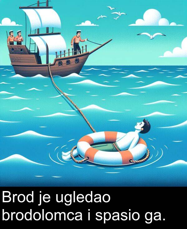 brodolomca: Brod je ugledao brodolomca i spasio ga.