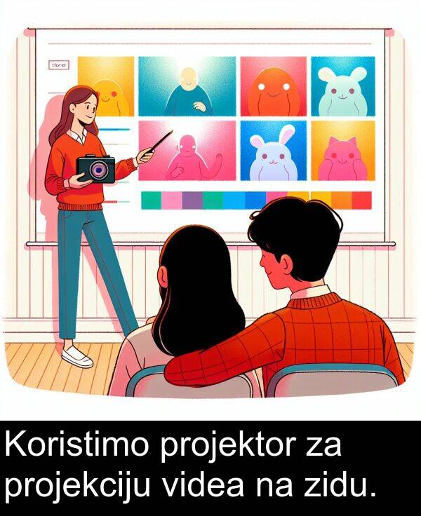 videa: Koristimo projektor za projekciju videa na zidu.