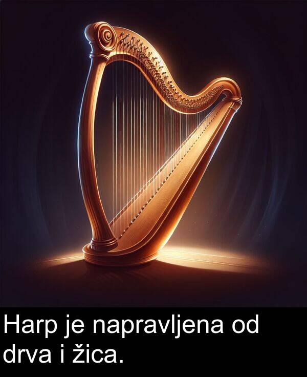 napravljena: Harp je napravljena od drva i žica.