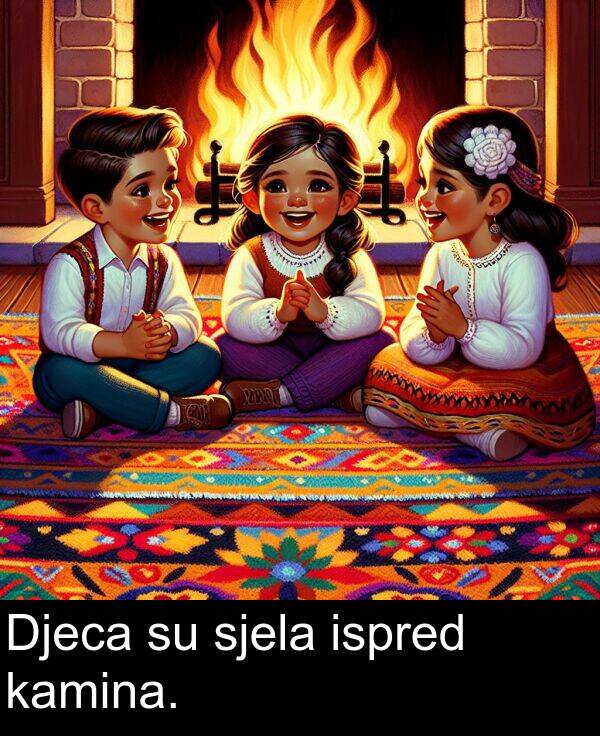 ispred: Djeca su sjela ispred kamina.