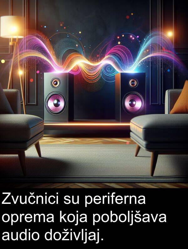audio: Zvučnici su periferna oprema koja poboljšava audio doživljaj.